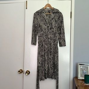 Black & offwhite print midi dress